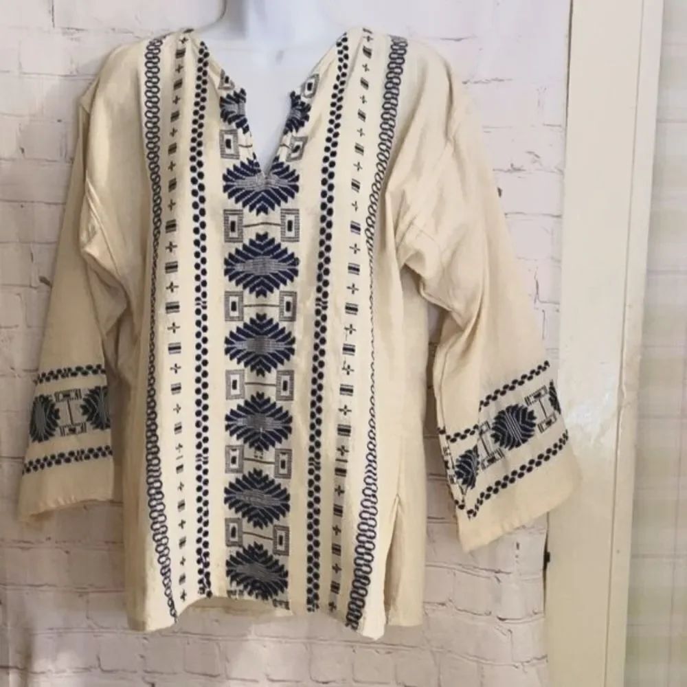 NWT Susanna Jane For Anthropologie Handmade Embroidered Linen/Cotton Tunic Med.